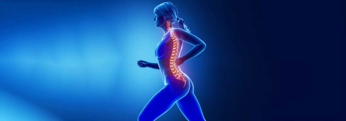 Digital illustration showing a running figure with a highlighted spine to depict posture and alignment